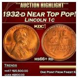 1932-d Lincoln Cent Near Top Pop! 1c ms66+ rd SEGS