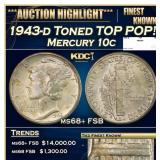 1943-d Mercury Dime Toned TOP POP! 10c ms68+ fsb S