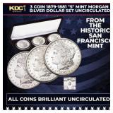3 Coin 1879-1881 's' Mint Morgan Silver Dollar Set