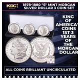 1878-1880 'S' Mint Morgan Silver Dollar 3 Coin Set