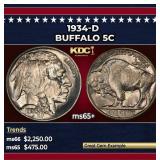 1934-d Buffalo Nickel 5c ms65+ SEGS