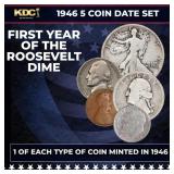 1946 5 Coin Date Set, 1 Of Each Type Of Coin Minte
