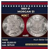 1891-p Morgan Dollar $1 ms65 SEGS