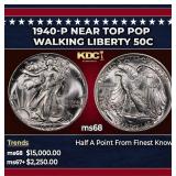 1940-p Walking Liberty Half Dollar Near Top Pop 50