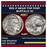 1915-p Buffalo Nickel Near Top Pop! 5c ms67+ SEGS