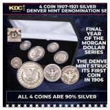 4 Coin 1907-1921 Silver Denver Mint Denomination S