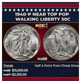 1940-p Walking Liberty Half Dollar Near Top Pop 50