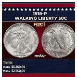 1918-p Walking Liberty Half Dollar 50c ms64+ SEGS