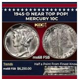 1945-d Mercury Dime Near Top Pop! 10c ms68 FSB SEG
