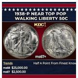 1938-p Walking Liberty Half Dollar Near Top Pop 50