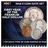 1948 5 Coin Date Set, 1 Of Each Type Of Coin Minte