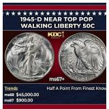 1945-d Walking Liberty Half Dollar Near Top Pop 50