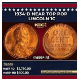 1934-d Lincoln Cent Near Top Pop 1c ms66+ rd SEGS