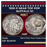 1930-p Buffalo Nickel Near Top Pop 5c ms67 SEGS