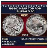 1938-d Buffalo Nickel Near Top Pop 5c ms68 SEGS