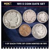 1911 5 Coin Date Set, 1 Of Each Type Of Coin Minte