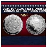2024 Tokelau 1 oz Silver $5 Zodiac Series: Pisces