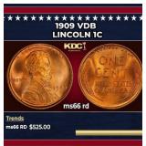 1909 VDB Lincoln Cent 1c Grades ms66 rd