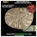 5x 1953 $2 Red Seal United States Note Grades VF/X