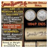20 SEARS Circ Morgan Dollar $1 Roll Silver 1894/