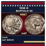 1938-d Buffalo Nickel 5c ms67 SEGS