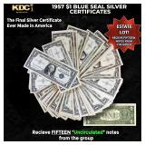 15x 1957 $1 Blue Seal Silver Certificates Grades C