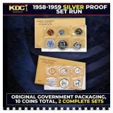 1958 & 1959 Silver Proof Sets 10 Coins In Original