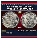 1944-p Walking Liberty Half Dollar Near Top Pop 50