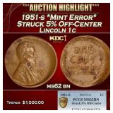 PCGS 1951-s *Mint Error* Struck 5% Off-Center Linc