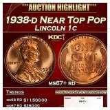 1938-d Lincoln Cent Near Top Pop 1c ms67+ rd SEGS