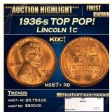 1936-s Lincoln Cent TOP POP! 1c ms67+ rd SEGS
