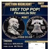 1957 Proof Franklin Half Dollar TOP POP! 50c pr69