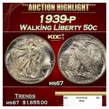 1939-p Walking Liberty Half Dollar 50c ms67 SEGS
