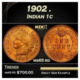 1902 Indian Cent . 1c Grades ms65 rd
