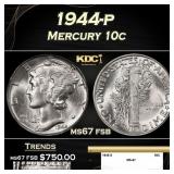 1944-p Mercury Dime 10c ms67 fsb SEGS