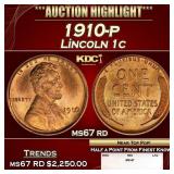 1910-p Lincoln Cent 1c ms67 rd SEGS