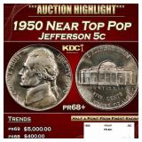 1950 Proof Jefferson Nickel Near Top Pop 5c pr68+