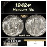1942-p Mercury Dime 10c ms67 fsb SEGS