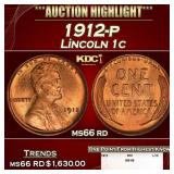 1912-p Lincoln Cent 1c ms66 rd SEGS