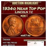 1934-d Lincoln Cent Near Top Pop 1c ms67 rd SEGS