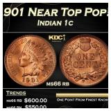 1901 Indian Cent Near Top Pop! 1c Grades ms66 rb