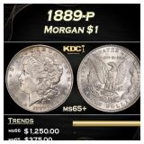 1889-p Morgan Dollar $1 Grades ms65+