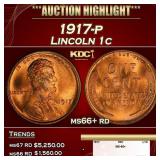 1917-p Lincoln Cent 1c ms66+ rd SEGS