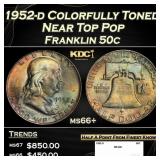 1952-d Franklin Half Dollar Colorfully Toned Near