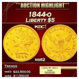 1844-o Gold Liberty Half Eagle $5 ms62 USCG
