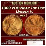 1909 VDB Lincoln Cent Near Top Pop! 1c ms67 rd SEG