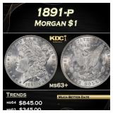 1891-p Morgan Dollar $1 Grades ms63+