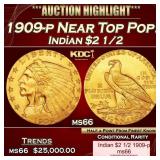 1909-p Gold Indian Quarter Eagle Near Top Pop! $2