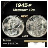 1945-p Mercury Dime 10c ms67 SEGS