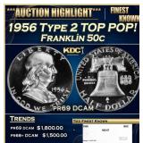1956 Type 2 Proof Franklin Half Dollar TOP POP! 50